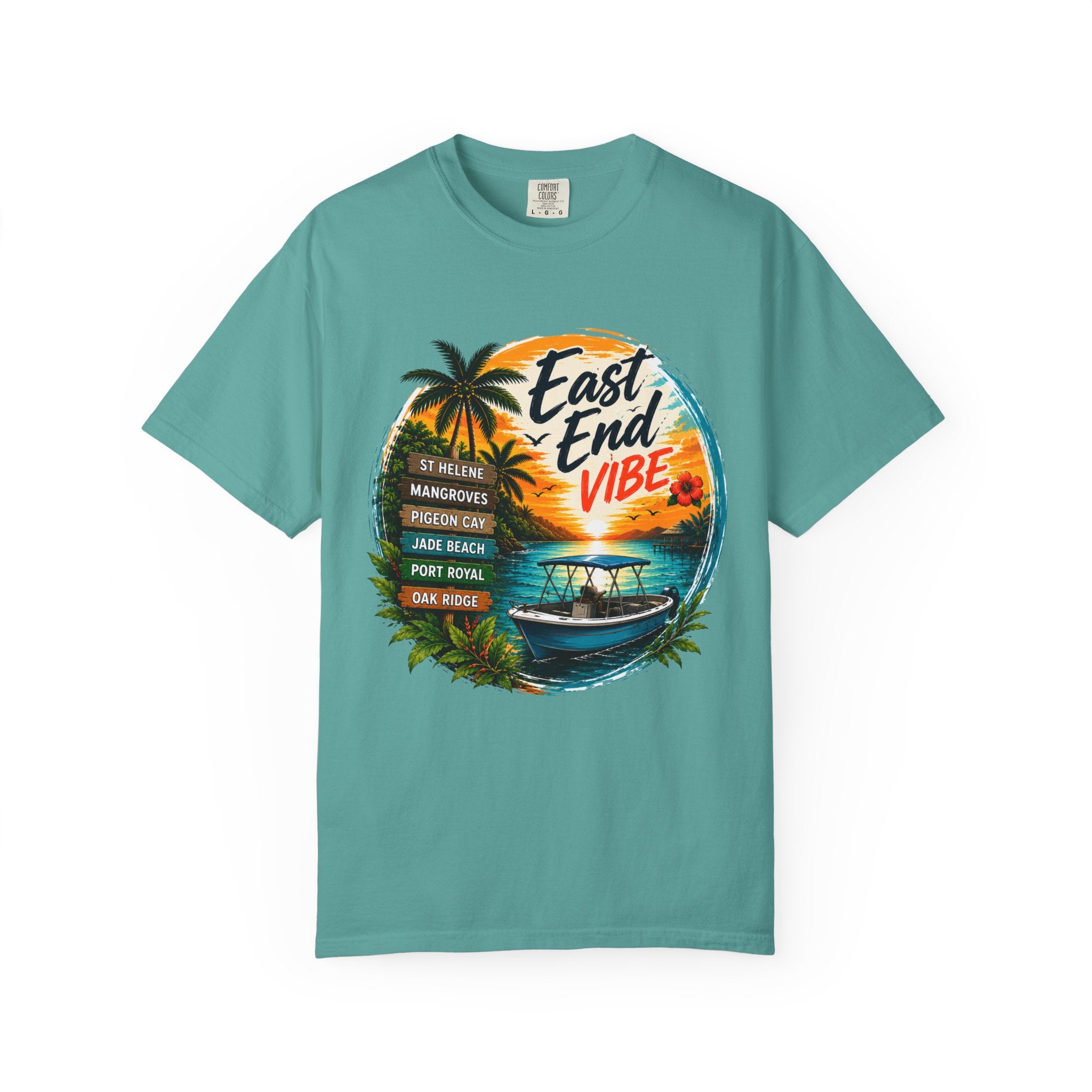 East End Vibe Beach T-Shirt — Tropical Palm Sunset Graphic Tee