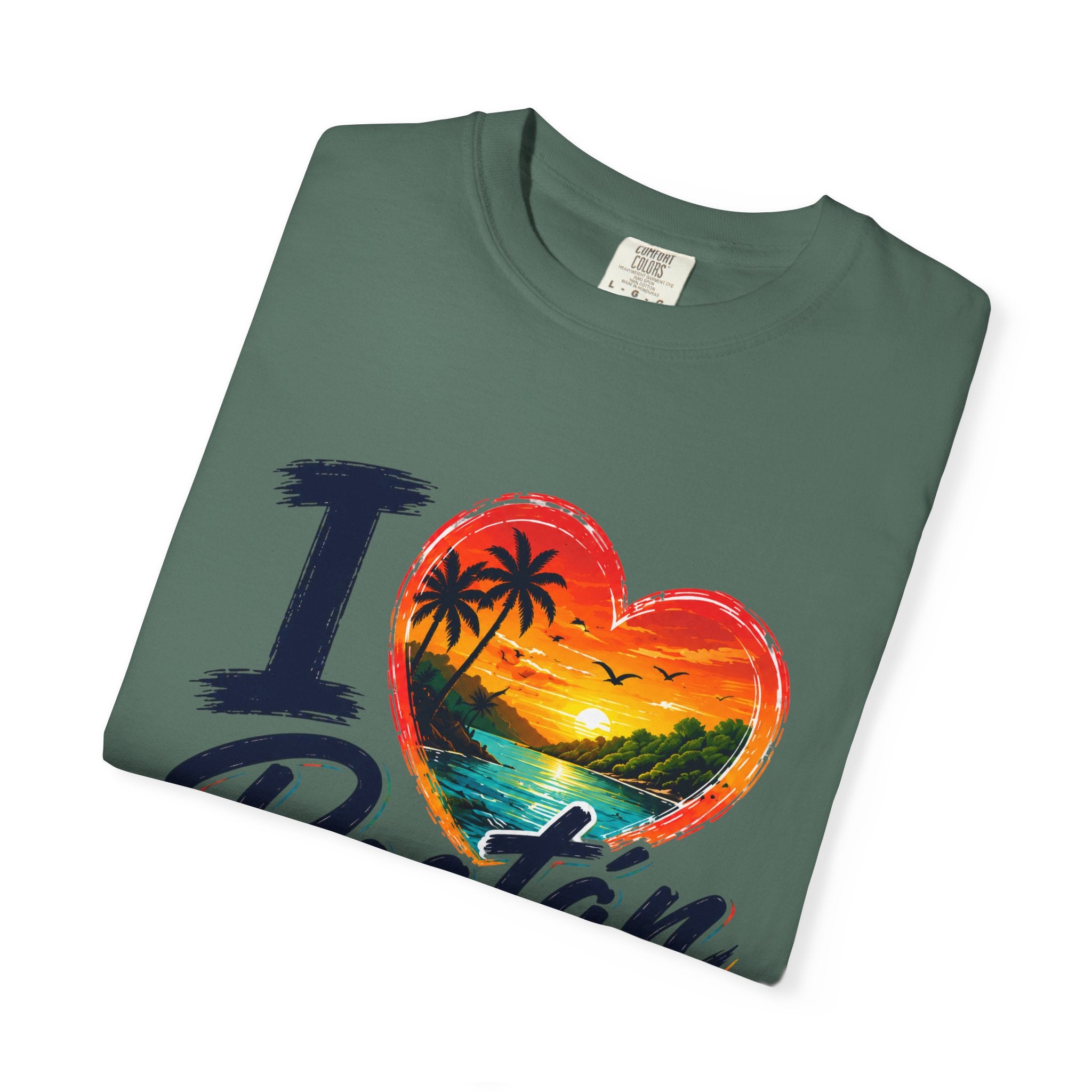 I Love Roatán East End T-Shirt — Tropical Heart Sunset Souvenir
