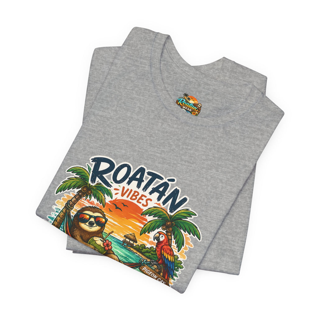 Roatán Vibes Honduras T-Shirt — Tropical Sloth Beach Vacation Tee