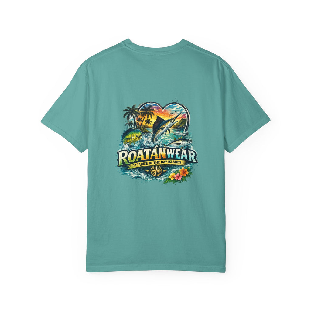 Roatan Beach T-Shirt — Tropical Dolphin Sunset Tee