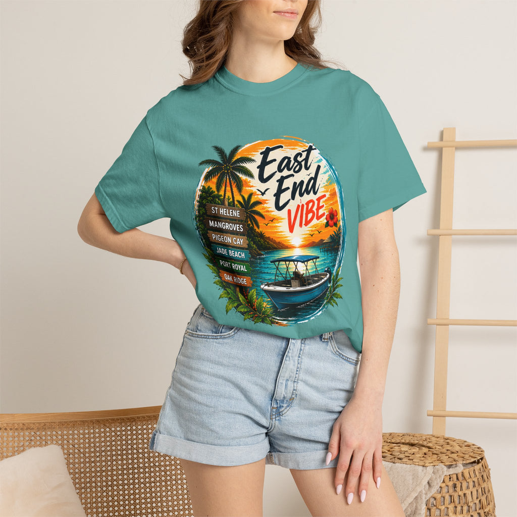 East End Vibe Beach T-Shirt — Tropical Palm Sunset Graphic Tee