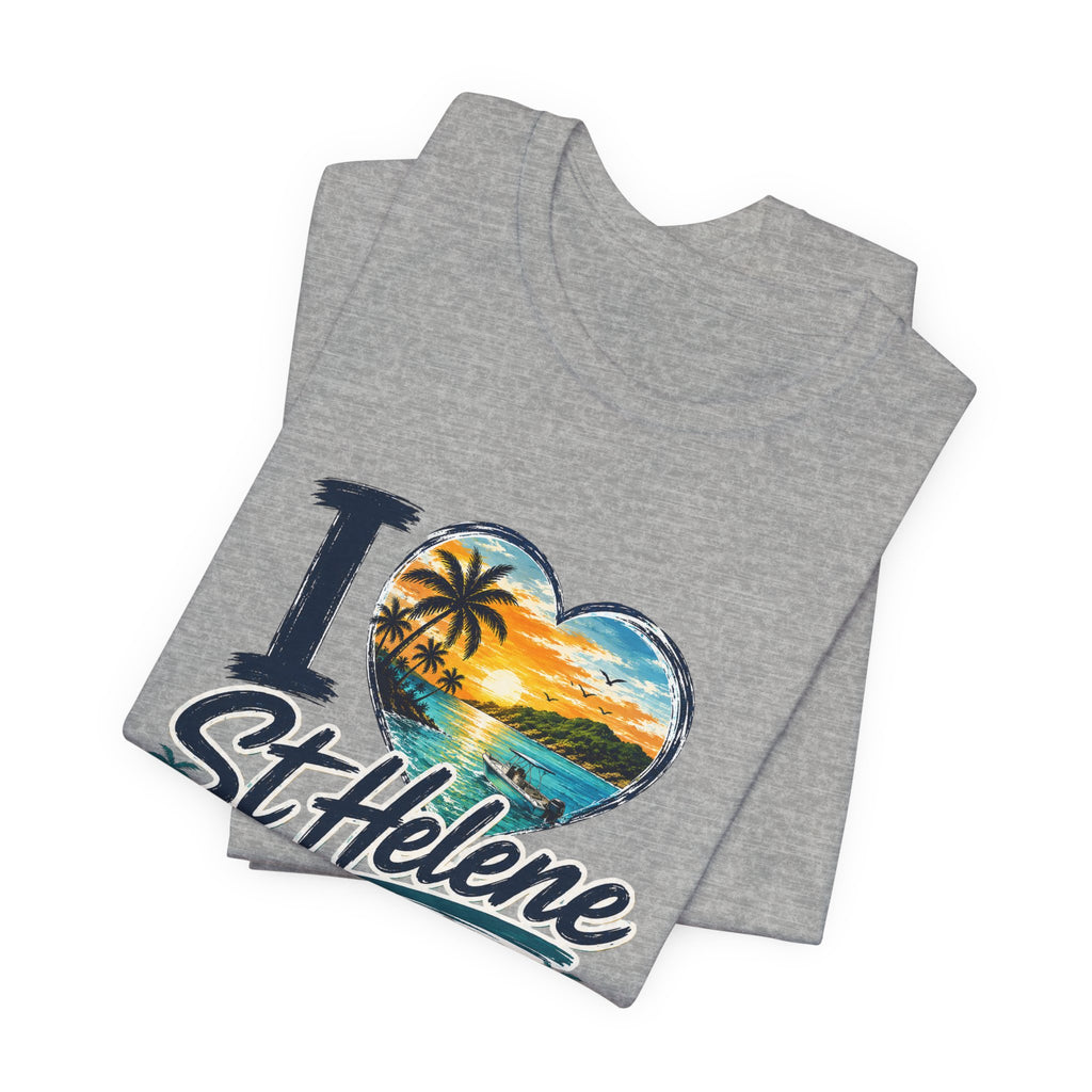 St. Helene Tropical Heart T-Shirt — "I  St Helene" Beach Sunset Tee